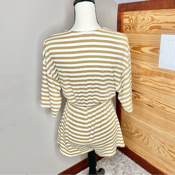 Urban Outfitters Ribbed Striped Surplice V-Neck Romper Gold Yellow White Small - Picture 4 of 11